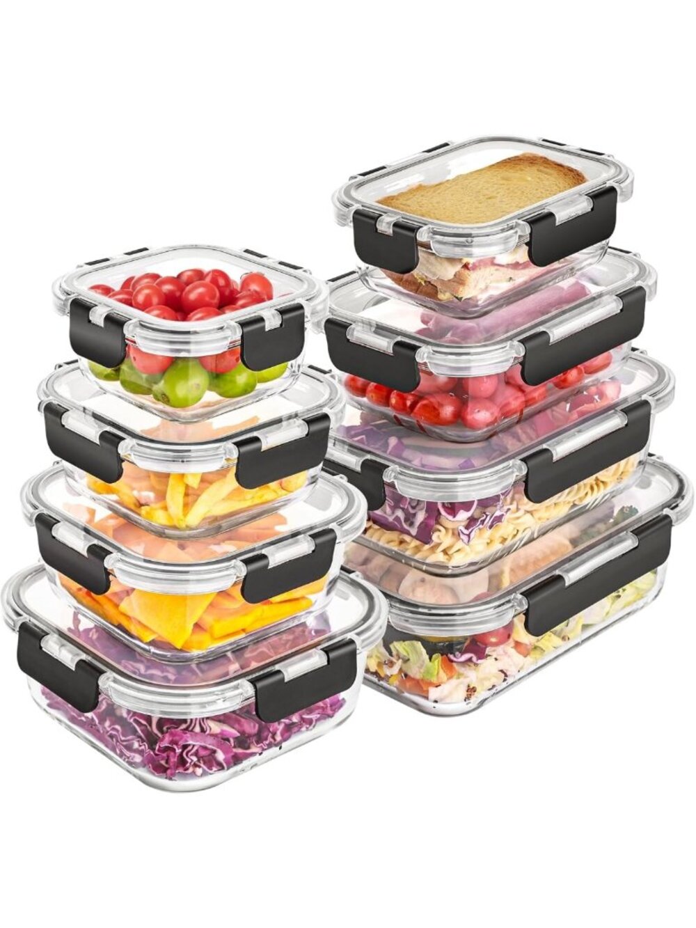 8 Pack Airtight Glass Meal Prep Containers with Lids, Leak Proof Bento Boxes